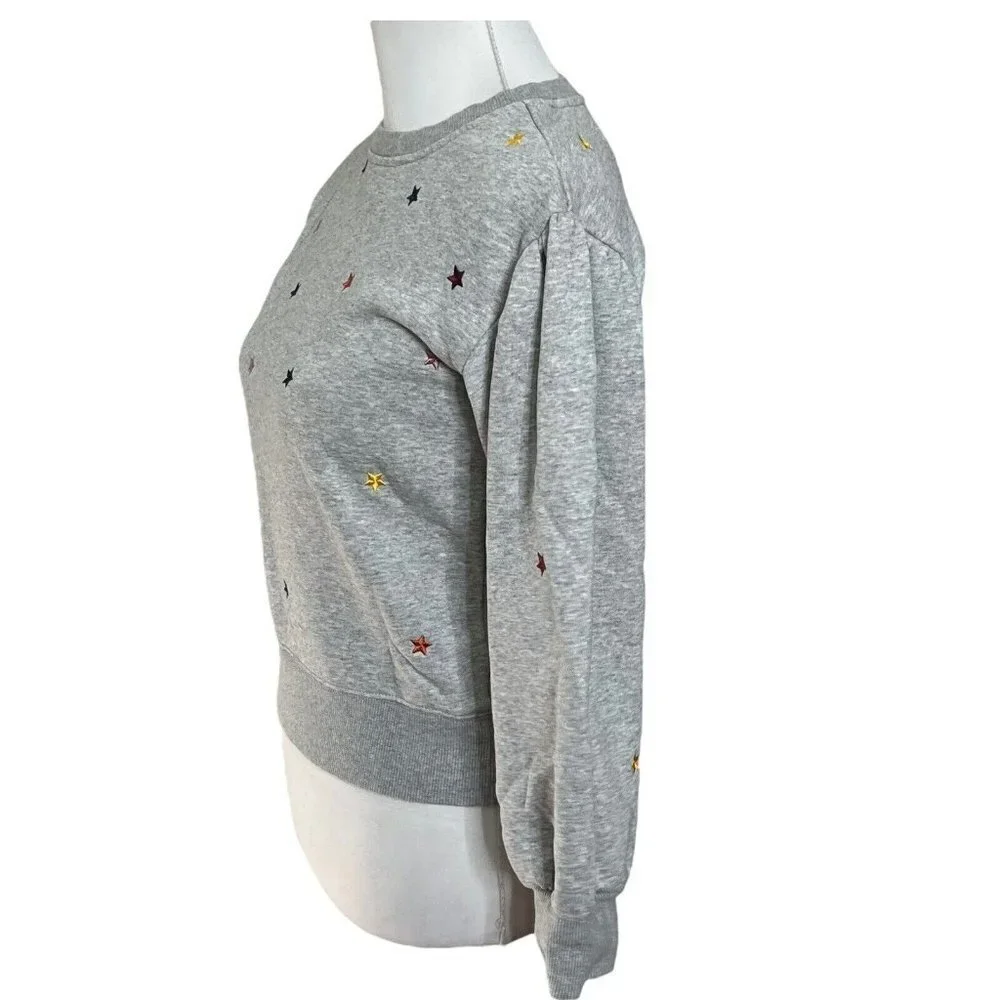 AG Adriano Goldschmied Girls Sweatshirt Medium Gray Puff Sleeve Embroidered Star